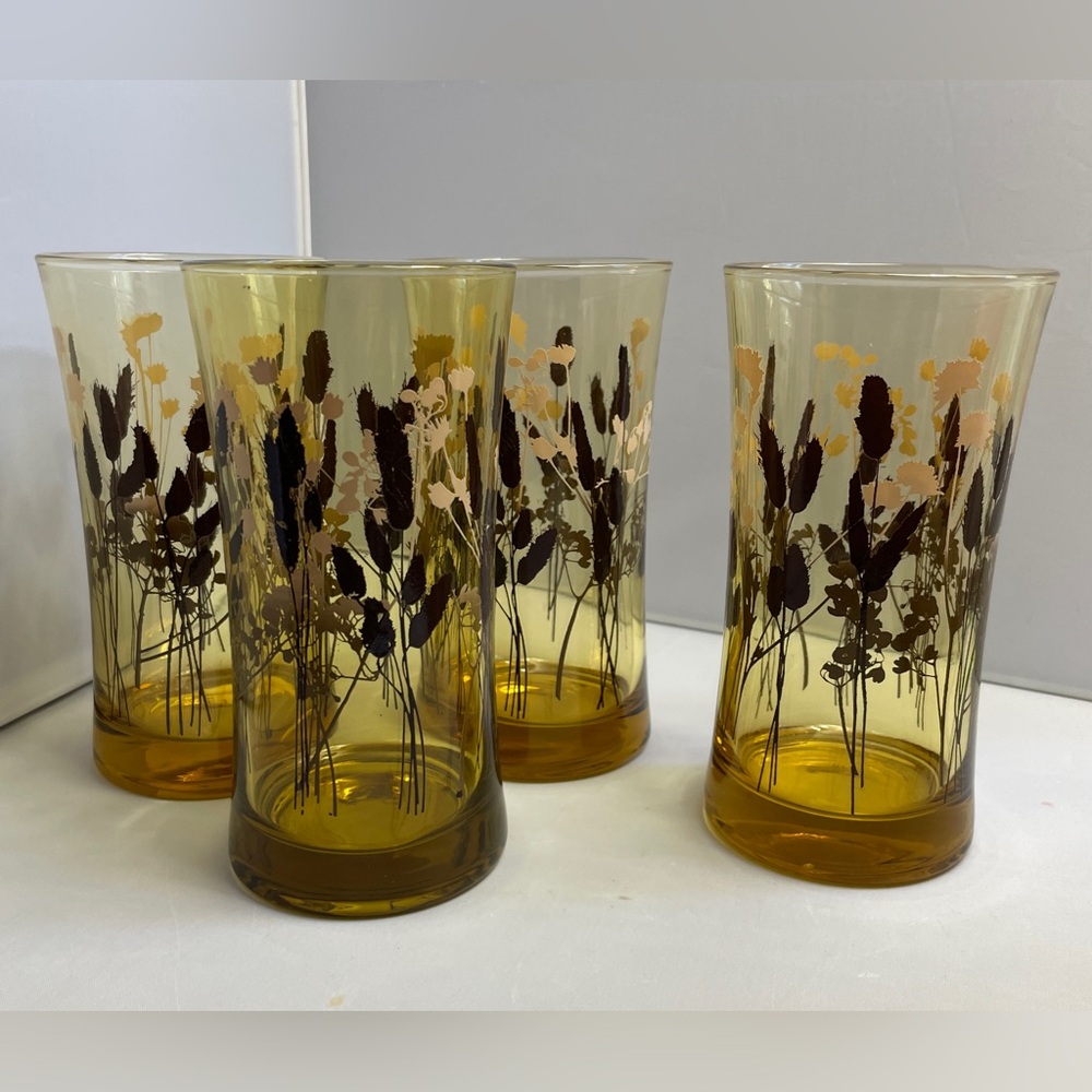 4 Vintage Federal Interlude Drinking‎ Glasses w/ Wheat Pattern Fall Thanksgiving
